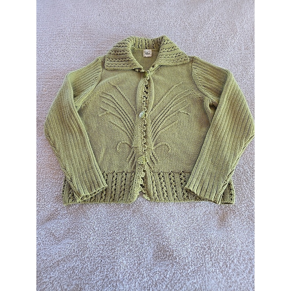 Effeci Button-Up Cardigan Sweater Green Boho‎ Cottagecore Peasant